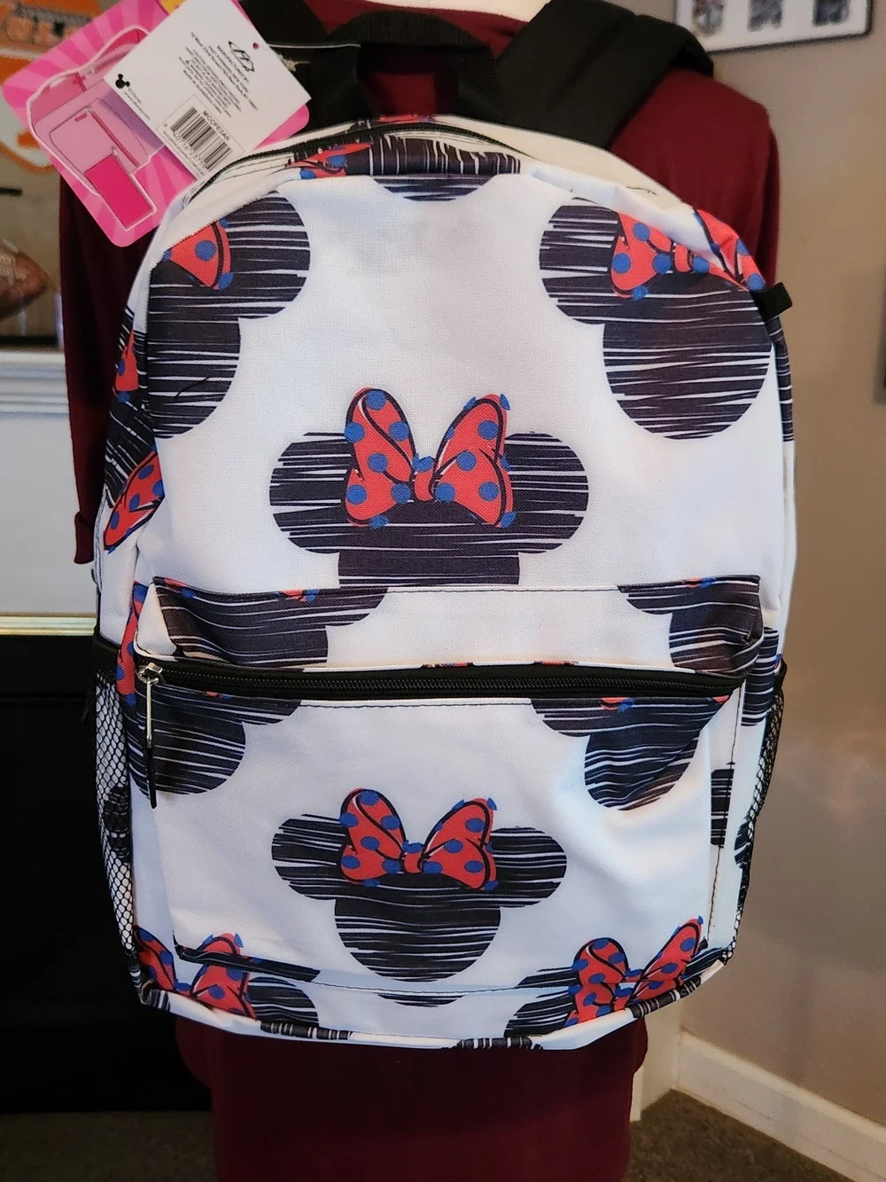 Disney White Kids Backpack with Red Bow Minnie Mouse Print. NWT